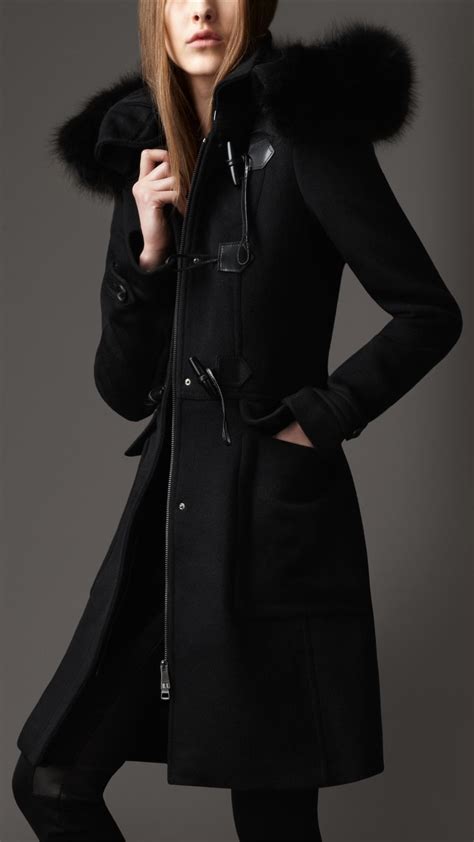 burberry jacket with fur hood|Burberry ladies wool black coats.